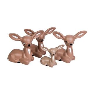 Vintage Ceramic Deer Family Set of 4 | Hand Painted Woodland Decor